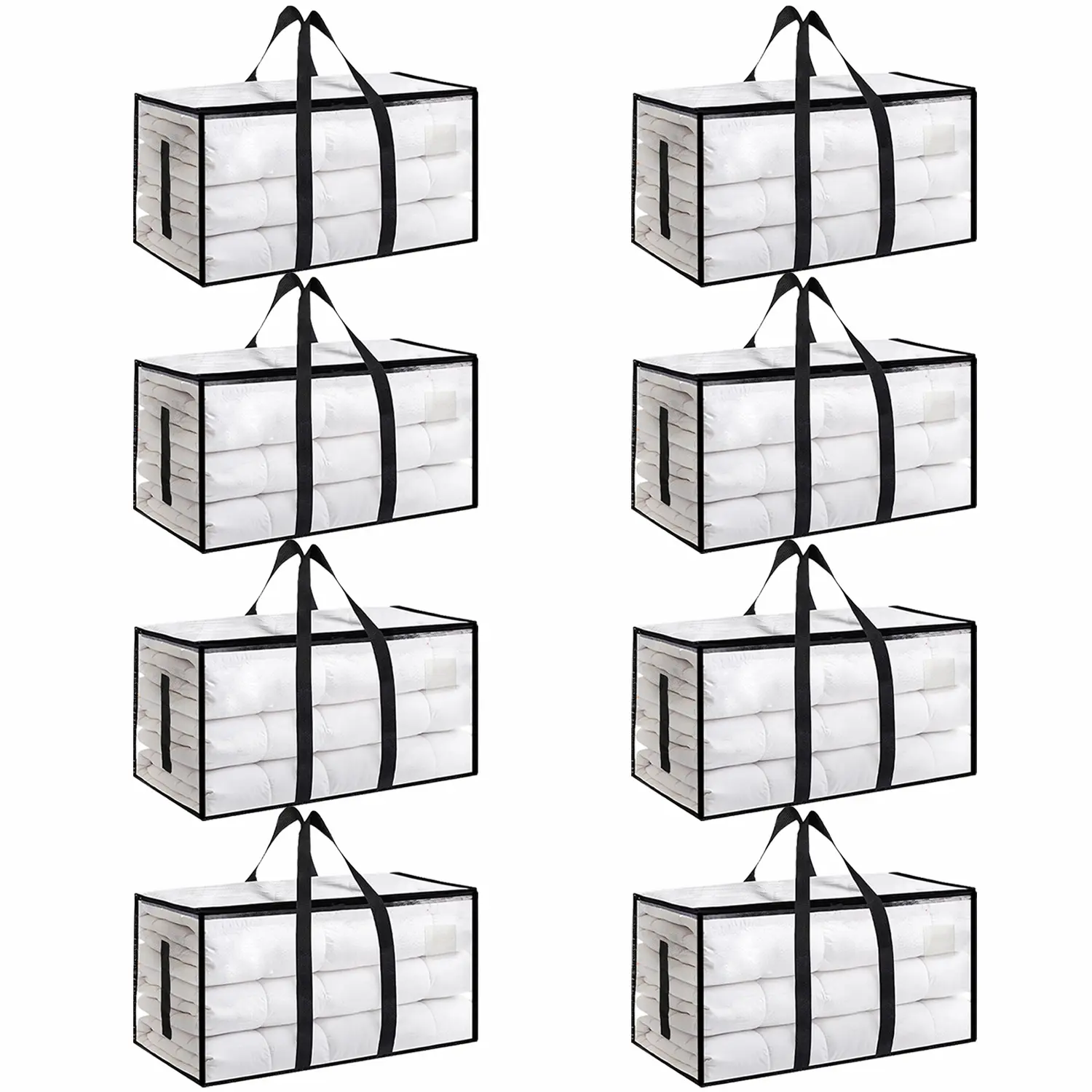 2/4/6/8PCS Extra Large Heavy-Duty Transparent Moving Bags (2movingbag-clear) - Organiser Totes with Lids, Reinforced Handles, Zipped Closure for Clothes Packing, Dorms (Multiple Sets Available)
