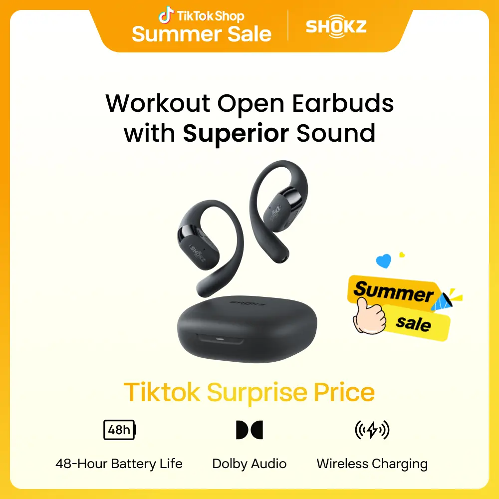 SHOKZ New OpenFit 2+ Open-Ear Headphones, Dolby Audio Enabled, Comfortable Earbuds with Soft Ear Hooks, 48H Playtime, IP55 Water-Resistant, USB-C Fast Charging, Wireless Charging
