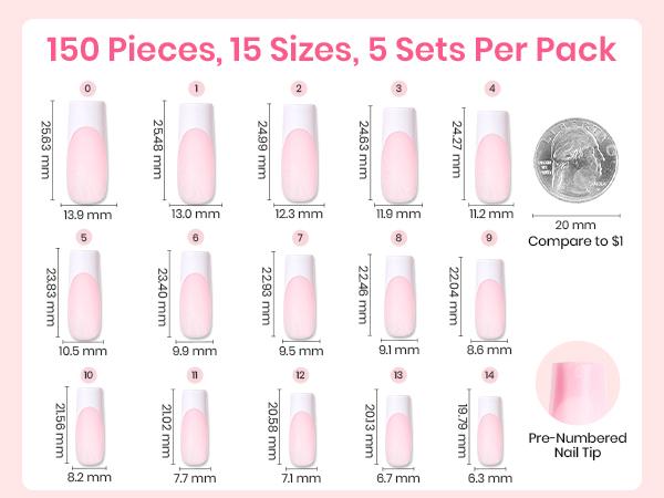 Beetles Press On Nails French Tip  4 in 1 Nail Tips Gel Nail , No File Need DIY Manicure for Easy False Nail Tips Soak Off Uv Nail Extension for Women