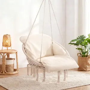 Single Hammock Hanging Chair with Oversized Padded Cushion, Indoor＆Outdoor, Hammock Swing Chair