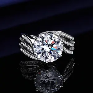 Viral 5 Carat "Egg Size" Crown Dome Ring - Iced Out Sparkler Bridal Band, Adjustable Size, Princess Cut Simulated Diamond Silver Plated Geometric Jewelry