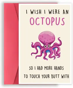 Funny Birthday Card for Girlfriend Boyfriend, Rude Anniversary Cards Gifts for Him Her, Humorous Valentine's Day Cards for Husband Wife Women Men, I Wish I Were An Octopus Card