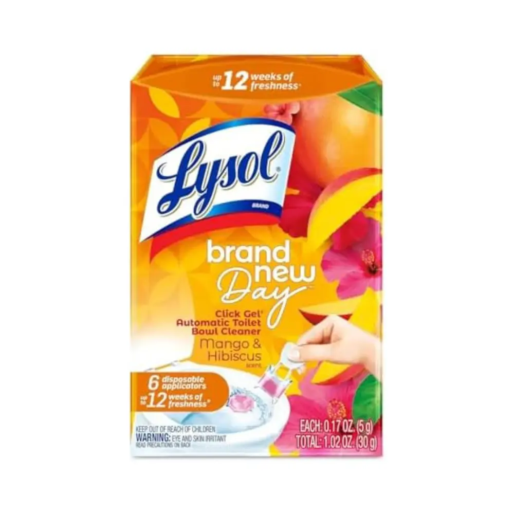 Lysol Click Gel Automatic Toilet Bowl Cleaner, Toilet Gel Stamp, Toilet Freshener, Bathroom Essentials, Refreshing Mango & Hibiscus Scent, 6 Count (Pack of 1) Automatic Soluble Toilet Cleaning Blocks