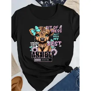 Anxiety Loading Bit Of A Mess But Doing My Best T-shirt Cute Highland Cow Lover Tee Funny Relatable Mental Health Awareness Gift Shirt Whimsical Self Care Apparel