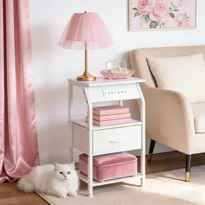 【Buy One Get Two】MUSEN Set of 2 Side Table with Charging Station, Bedside Nightstand with 3-Layer Storage Shelves, End Table for Living Room, Bedroom, Modern Table for Sofa and B