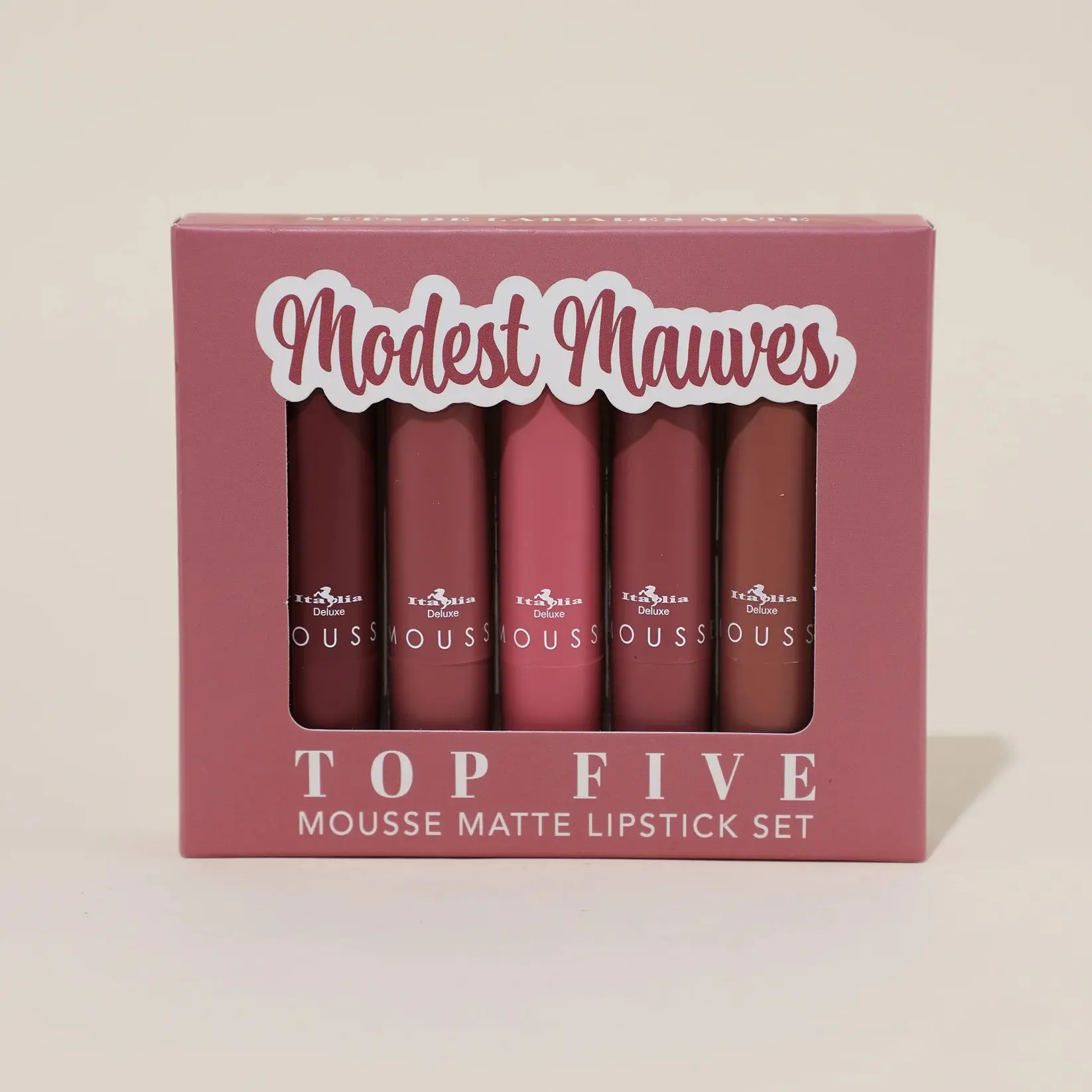 Modest Mauve Top Five Mousse Matte Lipstick Set Italia Deluxe Collection 10 TEMPTRESS 09 VINTAGE ROSE 08 BALLET SLIPPER 31 MAUVELOUS 15 NATURAL
