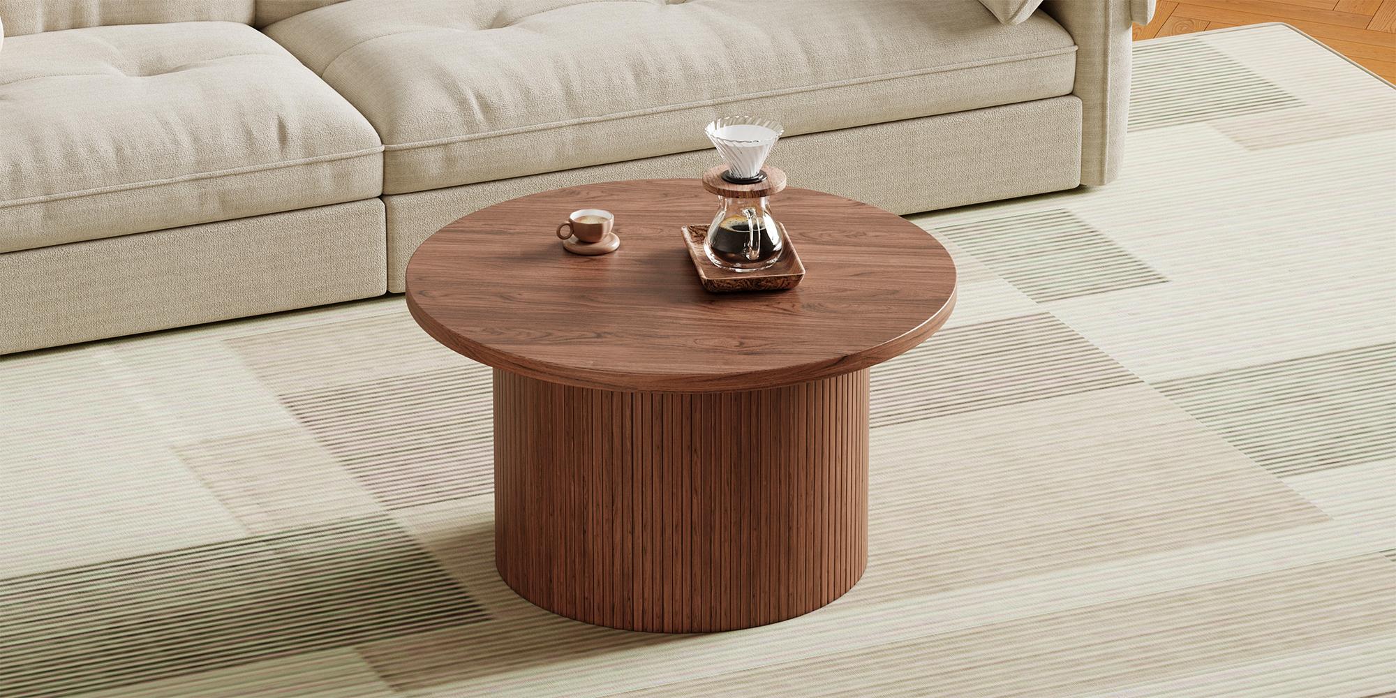 【Valentine's Day Gift】ONBRILL 31.5'' Round Coffee Table With Woodgrain Top And Tambour Shade Accents For Living Room