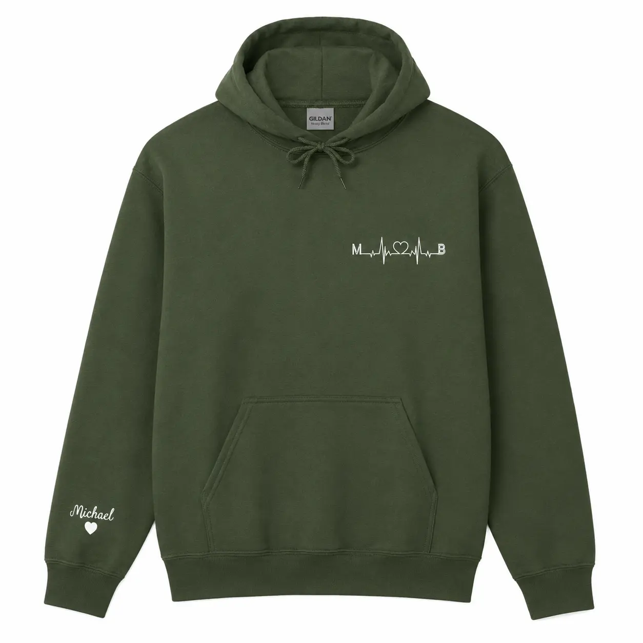 Custom Heartbeat Initial Embroidered Hoodie – Matching Couple Hoodie With Date Gift For Valentine or Anniversary