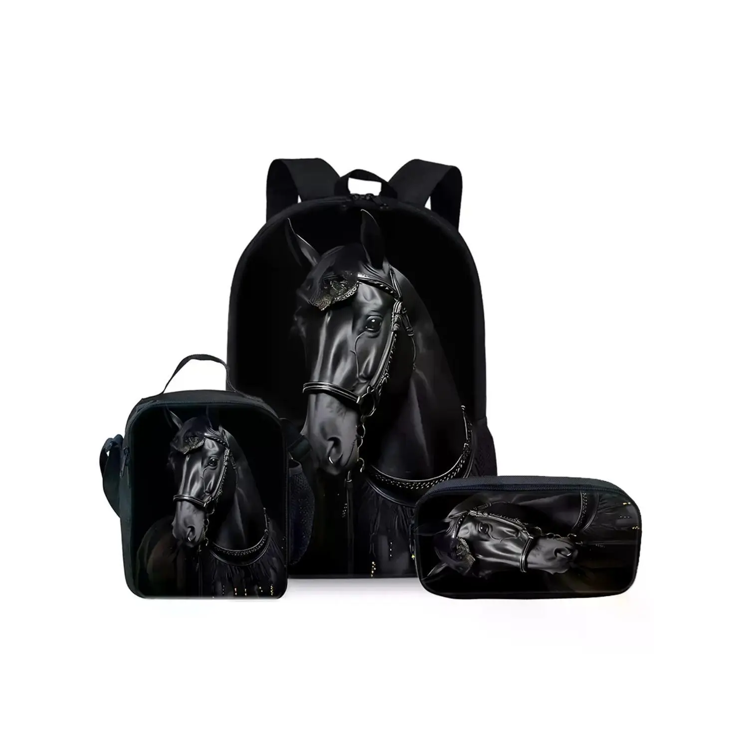 Mercedes-Benz Horse Pattern 17" Backpack Trio Set (Backpack + Shoulder Strap Lunch Bag + Pencil Case)