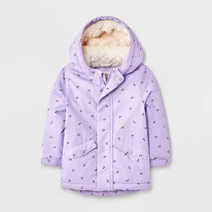Toddler Girls' Hooded Floral Printed Parka Jacket - Cat & Jack Lavender 2T