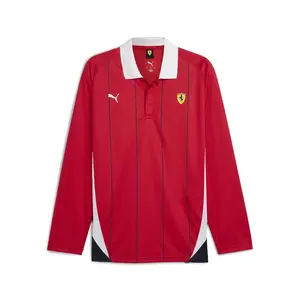 PUMA Mens Scuderia Ferrari Race Collared Long Sleeve Jersey Casual - Red