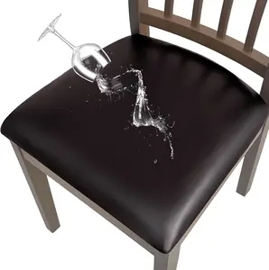 Soft PU Leather Seat Covers for Dining Chairs Waterproof Kitchen Chair Seat Cover Set of 4, Wipeable and Stretch Leather Chair Covers for Dining Chairs(Brown, 4Pcs)