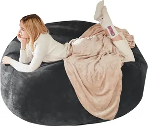 4FT Adult Bean Bag Chair with Memory Foam Filling, Large Bean Bags for Adults & Teens, Soft Lounge Chair for Bedroom & Living Room (Dark Grey)