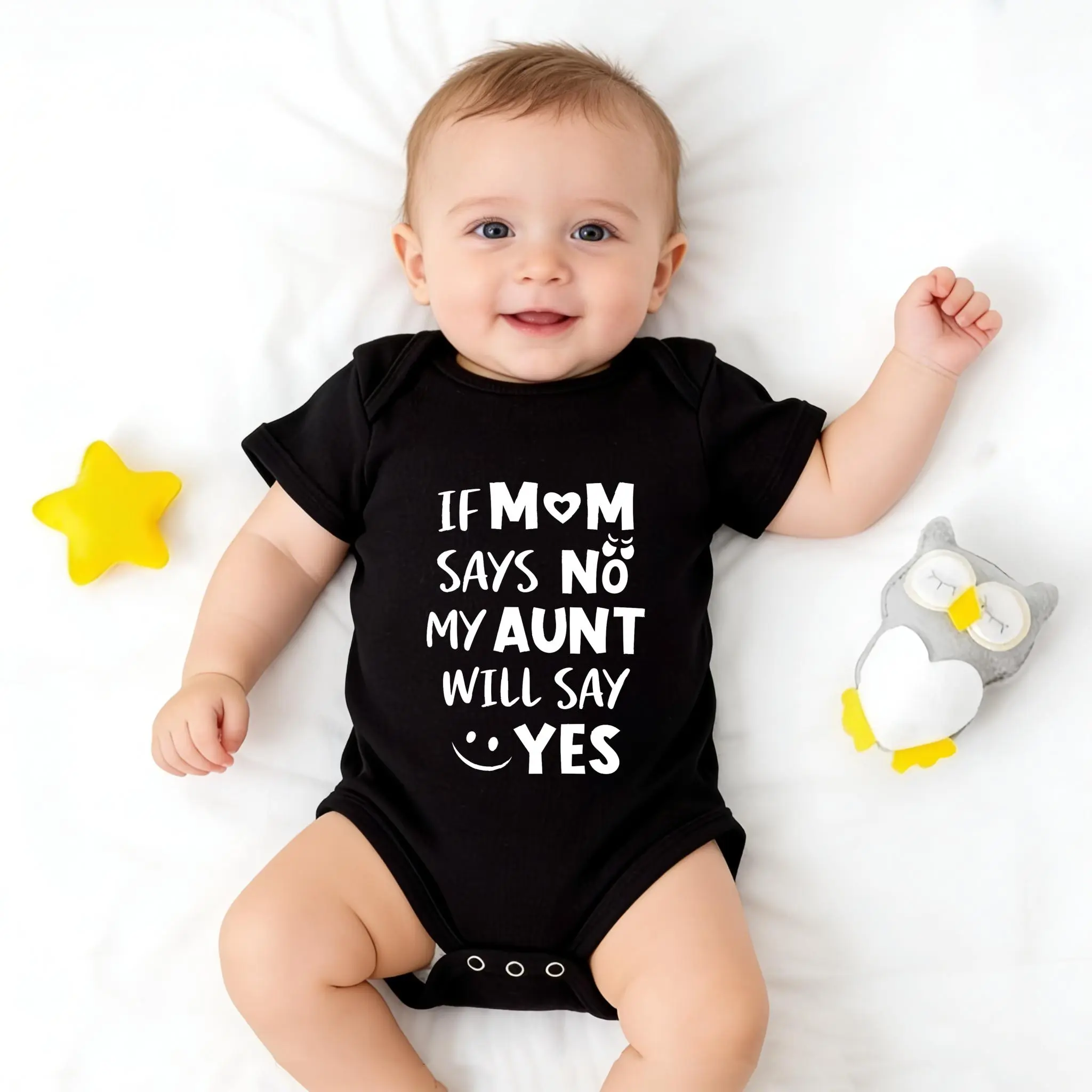 Funny "If Mom Says No My Aunt Will Say Yes" Gender-Neutral Baby Bodysuit - Cute Auntie Newborn Romper, Newborn Outfits, Infant Outfit, Fun Themed Bodysuits, 0-3 Months Gender Neutral Nursery Gift for Boys & Girls