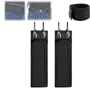 2 Pack No Buckle Belts For Men Women, Metal Hook Tactical Elastic Belt, Adjustable Magic Tape No Buckle Edc Band, Portable and Easy to Use Black