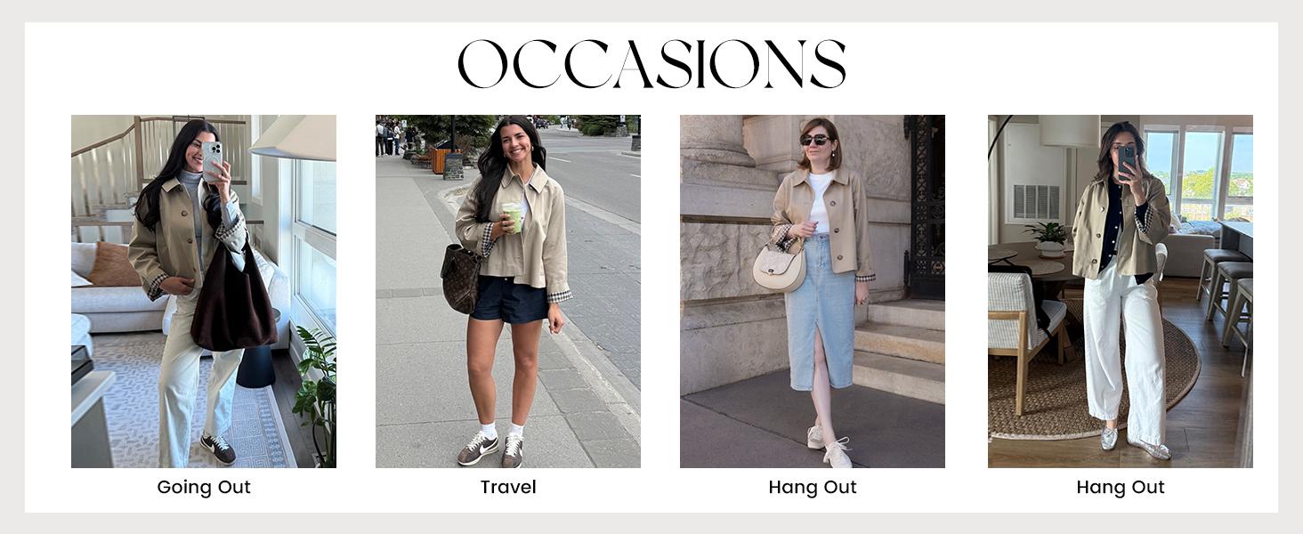 UANEO Womens Cropped Trench Coat Classic Collar Oversized Casual Jackets with Checkered Lining SummerVibes UANEO Womens Cropped Trench Coat Classic Collar Oversized Casual Jackets with Checkered Lining SummerVibes
