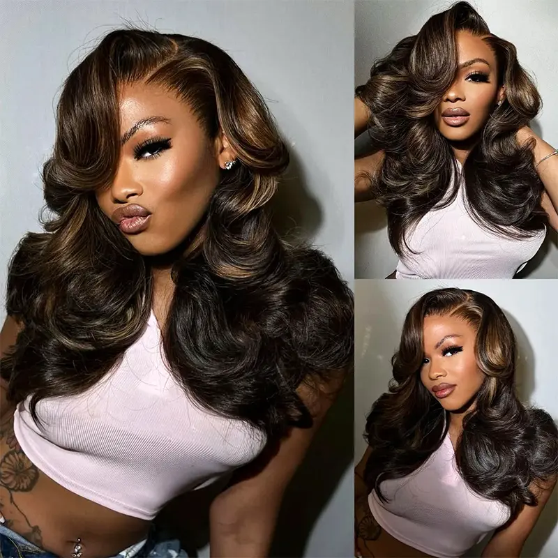 【 Pull & Go Pre-Styled】18“Special Offer:Trendy Butterfly Cut 250% Density Face Framing Peacock Curls Pull Go 13x6 Full Glueless Lace Front Wig Pre-Styled Heavy Layers Body Wave Natural hairline Natural Black/ Balayage Brown Highlight Color Human Hair Wig