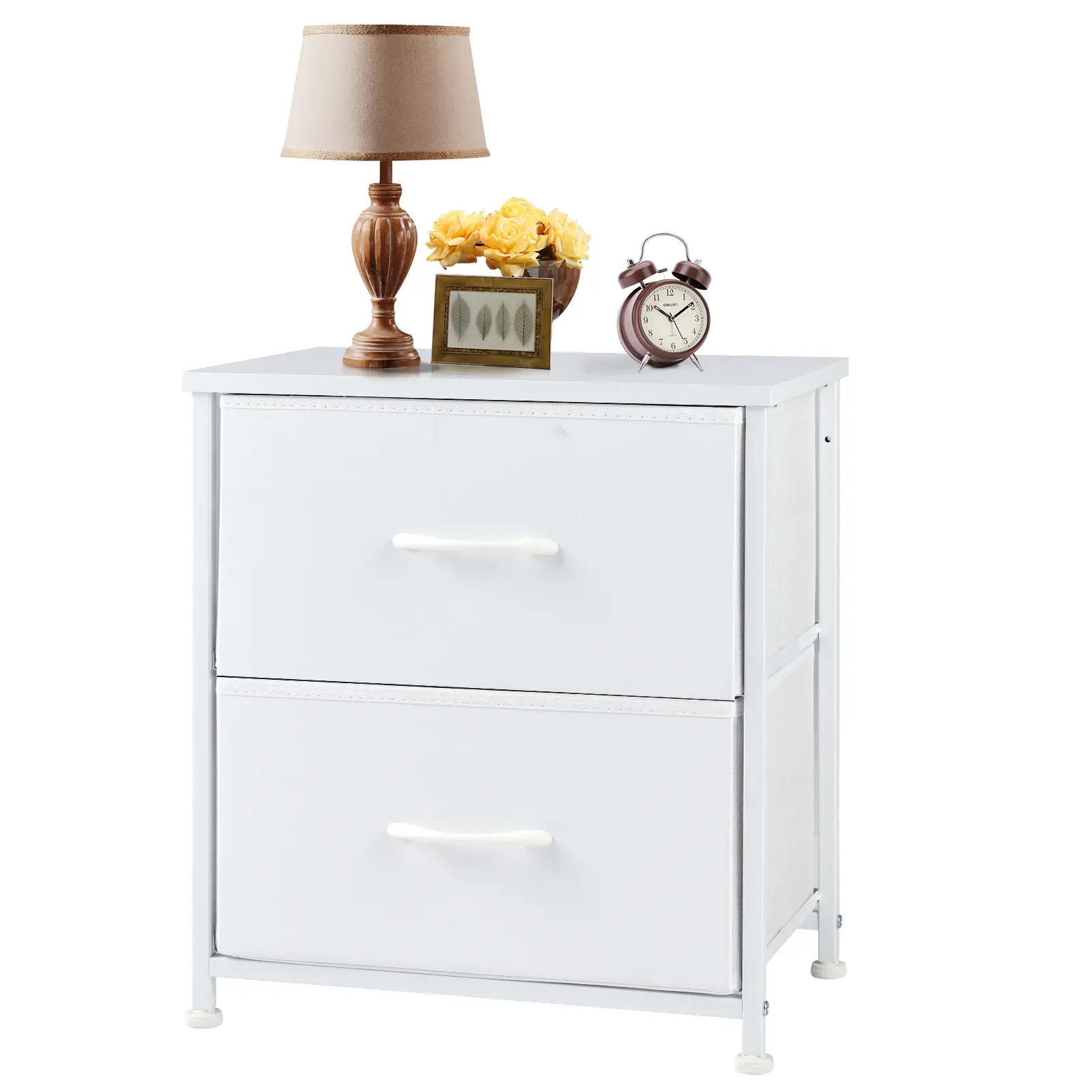 Sweetcrispy Nightstand with 2 Fabric Drawers, Adjustable Height Legs, Bedside Table Storage Cabinet for Bedroom and Small Spaces
