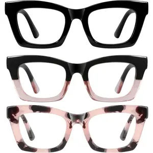 Oprah Reading Glasses for Women-3Pack Blue Light Blocking Fashion Readers with Spring Hinge Computer Square Eyeglasses