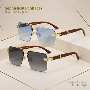 Men’s Rimless Rectangular Sunglasses, Fashion Square Sunglasses for Men, Lightweight UV Protection Eyewear