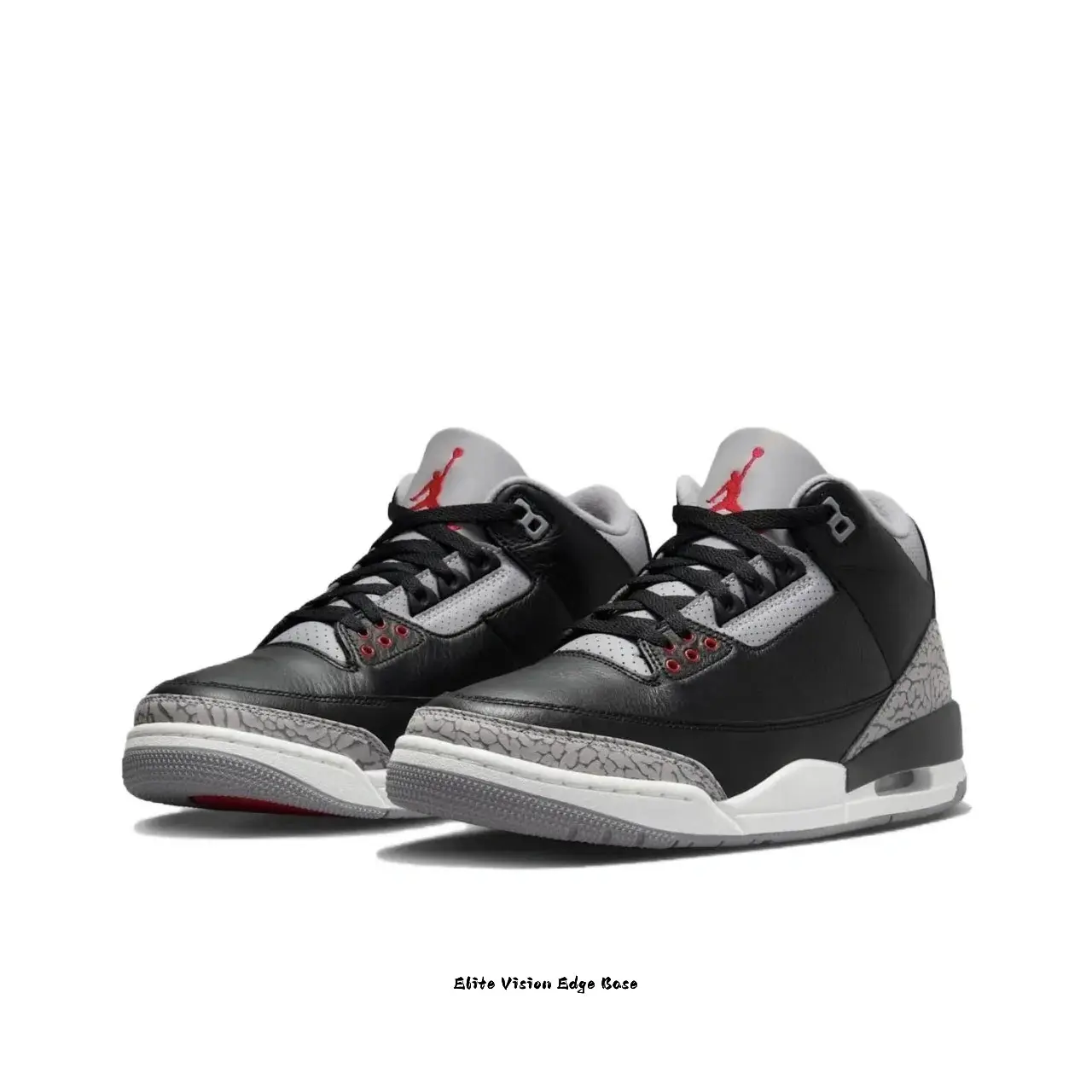 Black Cement Leather Mid-Top Basketball Shoes with Grey Elephant Print and Red