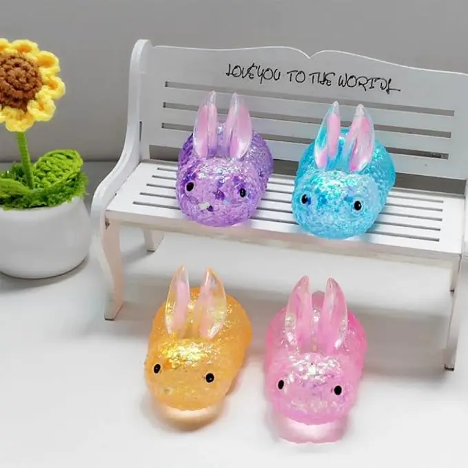 4PCS Glitter Stress Ball,Sugar Rabbit Slow-Rise Fidget Toys for Kids Adults | Squishy Squeeze Sensory Rabbit Toys, Glitter Rabbit Squishies for Anxiety Relief, Easter&Christmas Party Birthday Gifts