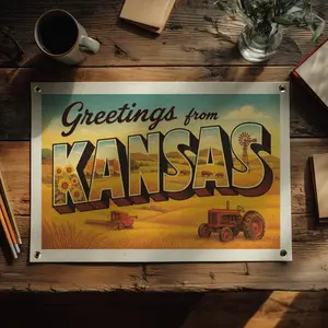 Kansas Postcard Felt Banner