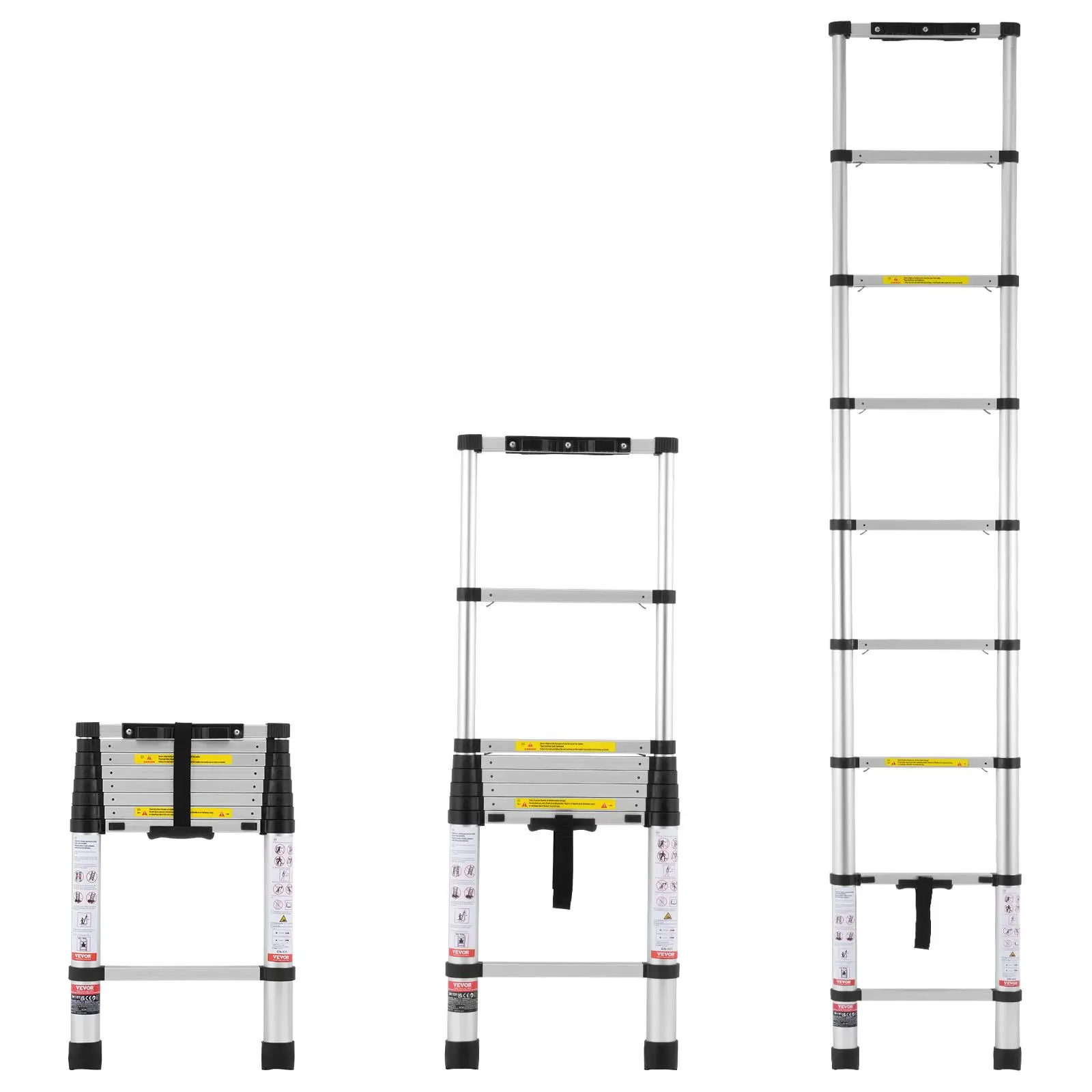 【FathersDayGift】VEVOR Telescoping Ladder,  , 8.5FT Aluminum Lightweight Extension Ladder, One-button Retraction Collapsible Ladder, 375 LBS Capacity with Non-slip Feet, Portable Compact Ladders for Home, RV, Loft