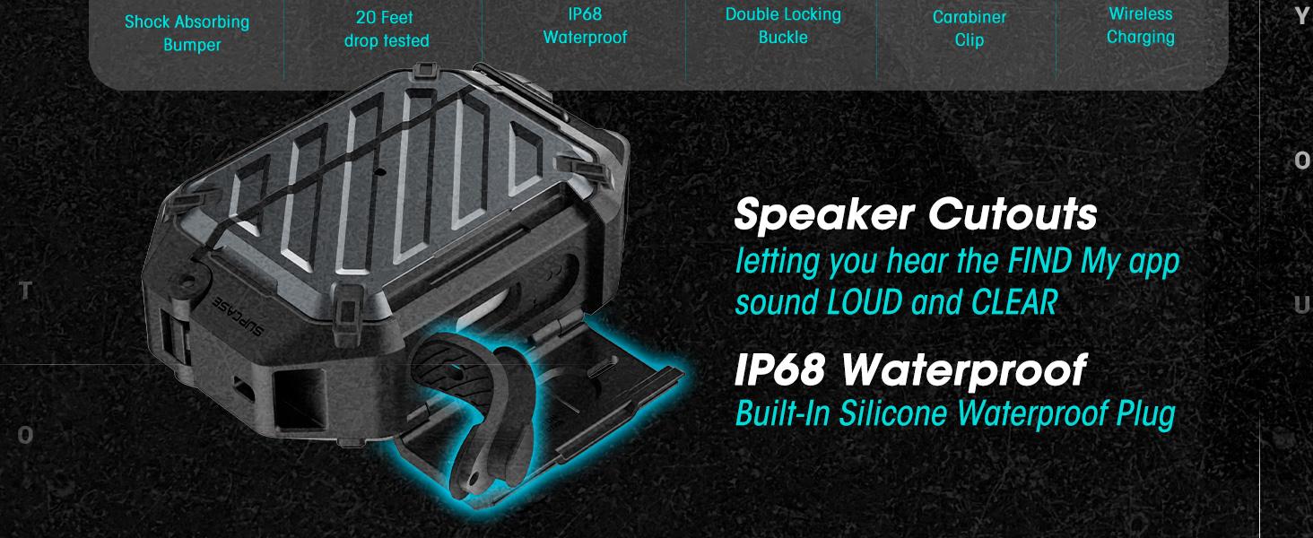 SUPCASE AirPods Pro 3 Case with Lock & Carabiner, IP68 Waterproof, Military-Grade Protection, Anti-Scratch Hard Shell Cover, Supports Wireless Charging