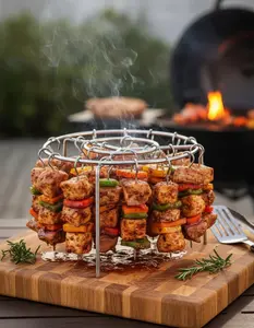 Air Fryer Grill Accessories Kit – Stainless Steel BBQ Skewer Rack with 24 Skewers for Air Fryer & BBQ