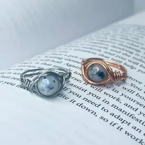 Rainbow Moonstone Wire Ring Handmade with Genuine Copper or Stainless Steel Crown Chakra Healing Jewelry