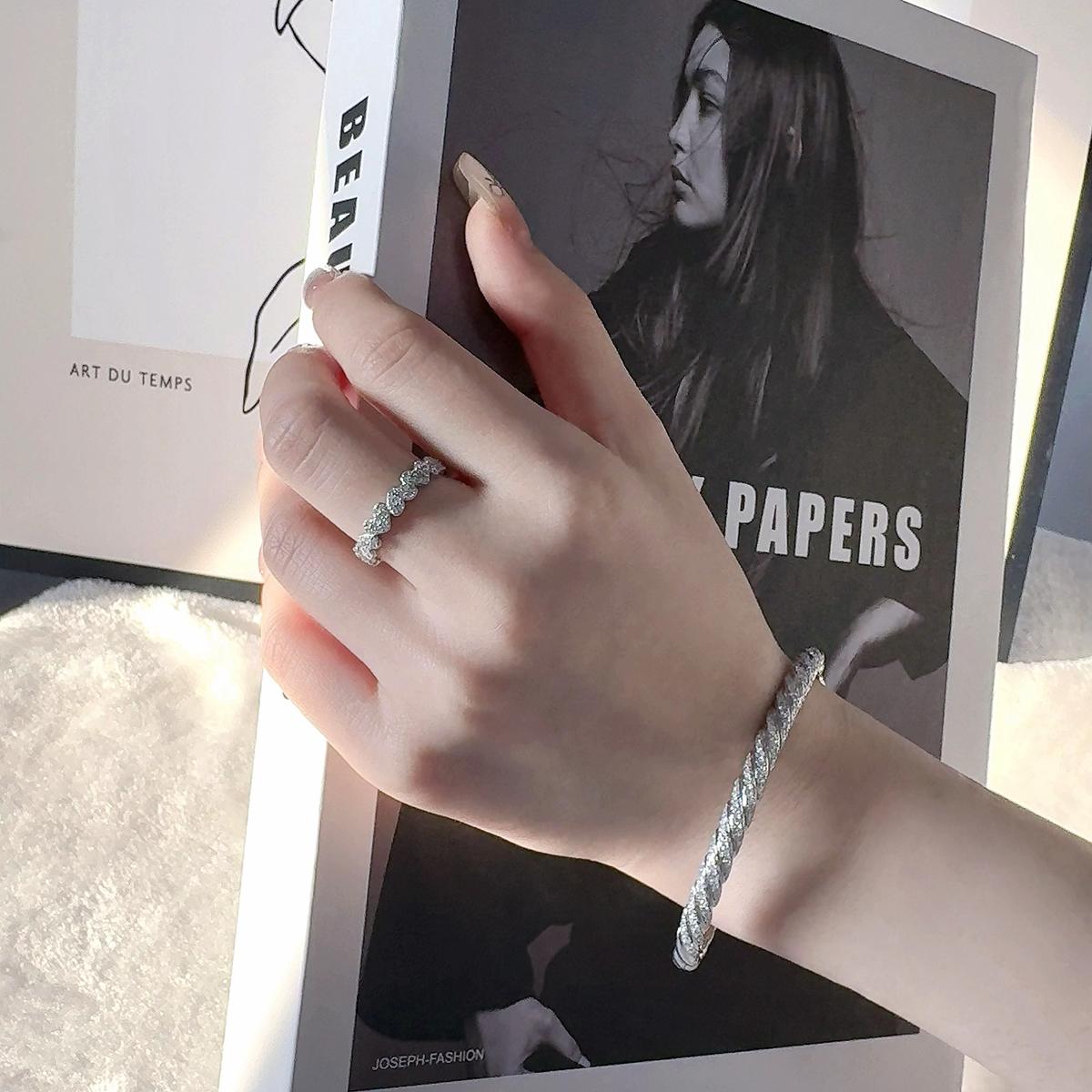 Delzzad Heart Eternity Band Ring Synthetic Moissanite Ring Jewelry S925 Perfect Birthday Engagement Wedding Anniversary Christmas Gift