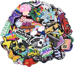 Shoe Charms, Lot of 25,40,80,100,120,160,200,450 PCS Clip Buckle Charms Random PVC Different for Clog Shoes Decoration Charms