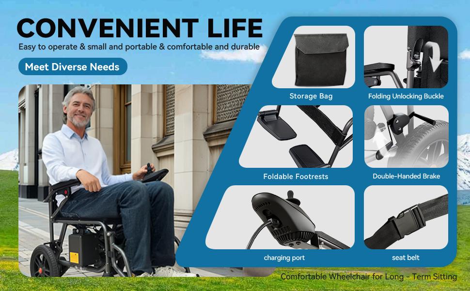 Left/Right Hand Switchable,Elderly - Suitable Foldable Electric Wheelchair, Designed for Adult Mobility Problems, 24V Lead - Acid Battery,  Secure Slope Use, 12 - Inch All - Terrain Pneumatic Tires, 15miles Range for Daily Trips​
