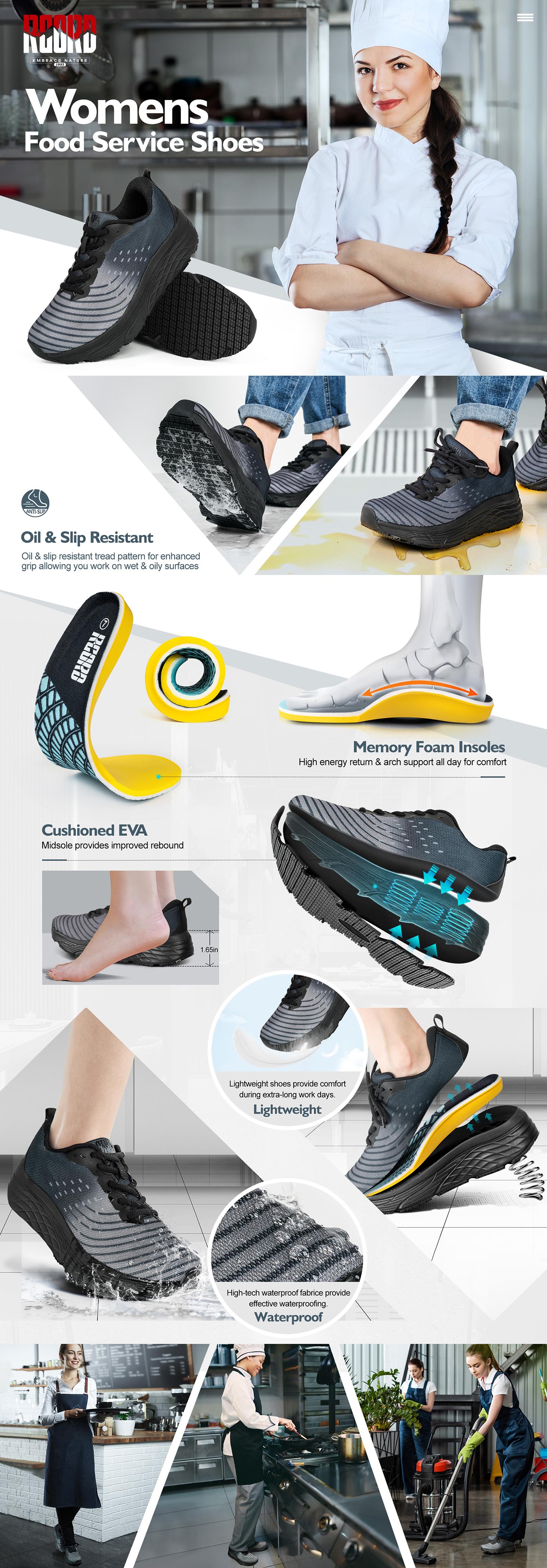 R CORD  Work Shoes Waterproof Slip Resistant Kitchen Shoes Women, Food Service & Nurse Shoes for Women, Oil Resistant Chef Shoes, Anti Slip Oil Resistant Nurse Shoes Comfortable Walking Shoes for Restaurant Workers Casual Sneakers Trainer Sneaker Black Ou