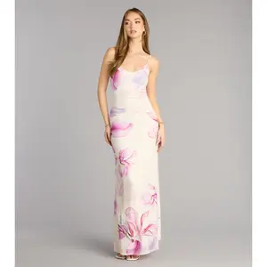 Soft Focus Florals Mesh Maxi Dress