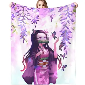 Demon Slayer Nezuko Anime Flannel Blanket - Premium Flannel Material Merch Bedding Throw for Girls Boys Kids Women Adults Home Decor Mother's Day Valentine's Day Birthday Christmas Gift