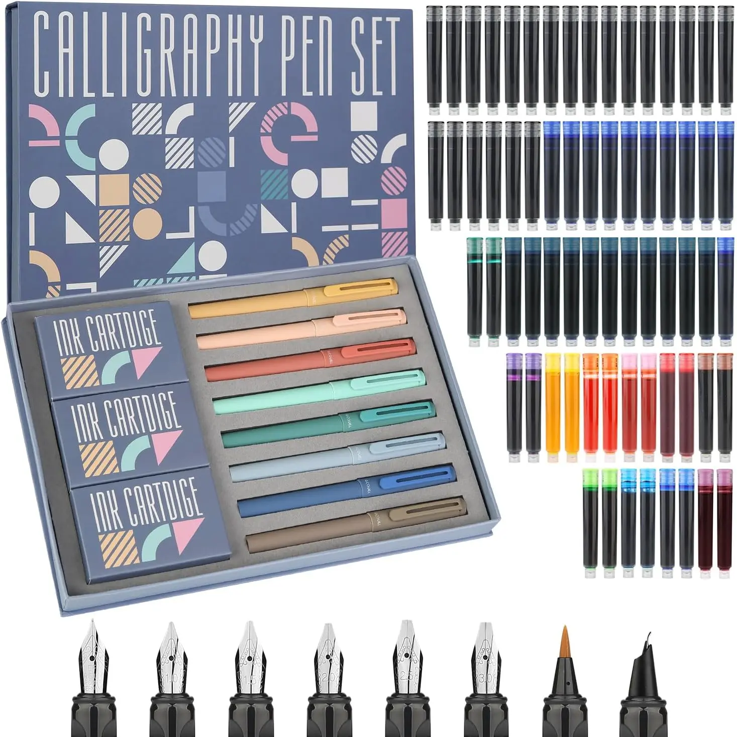 GC QUILL Calligraphy Pen Set 74pcs- 8 Premium Nib Pens with 66 Ink Cartridges for Writing Drawing Calligraphy Practice Beginner School Supplies Art Work Pens Sharpie ADHD Office Accessories fountain pen school supplies art work