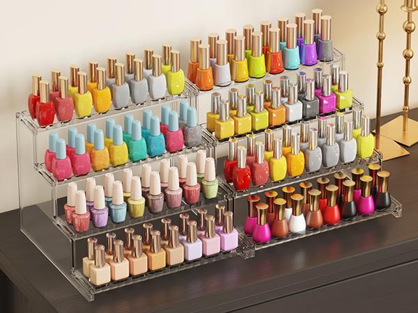 Lifewit 12 Inch 4 Tier Black Display Stand with Decorative Fences for Cologne, Fragrance, Figures, Cupcakes & Perfumes, Versatile Storage for Vanity