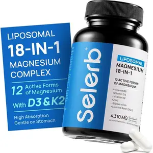 Liposomal Magnesium Complex 18-in-1 – Glycinate, Citrate, Malate, Taurate with Vitamin D3 & K2 for Muscle, Sleep, Bone & Nerve Support, 90 Capsules