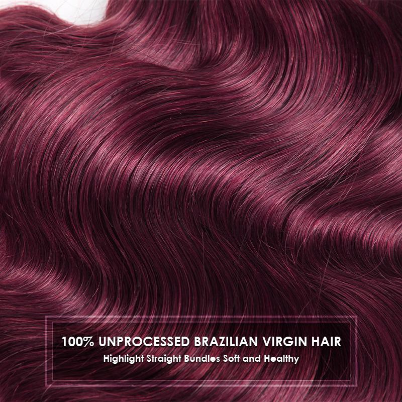 99J Body Wave Bundles Human Hair Sew In Bundles Burgundy Hair 1 3 4 Bundle Hair Extensions 4×4 Lace Closure Quick Wave Extensions