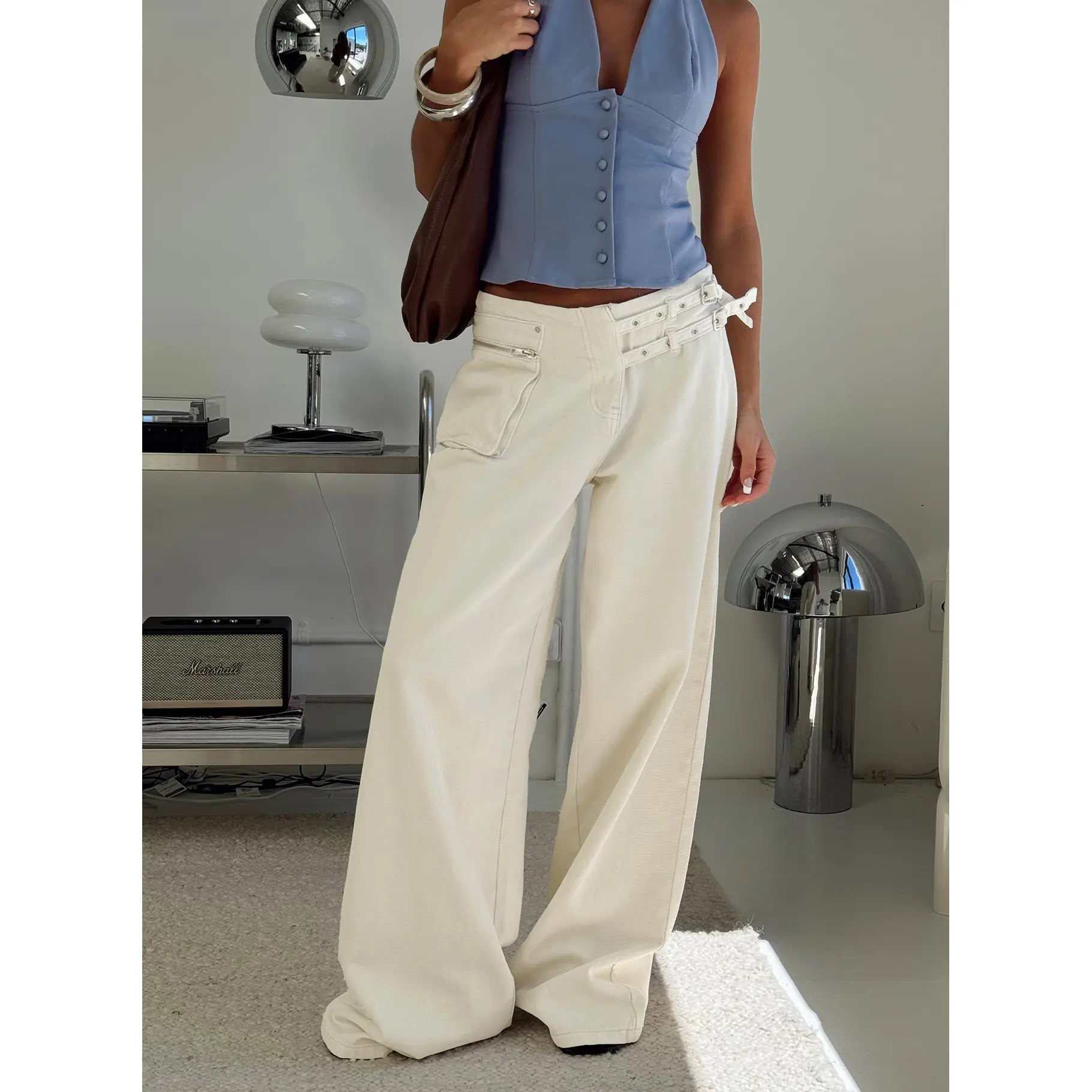 Paltrow Mid Rise Wide Leg Cargo Jeans Cream
