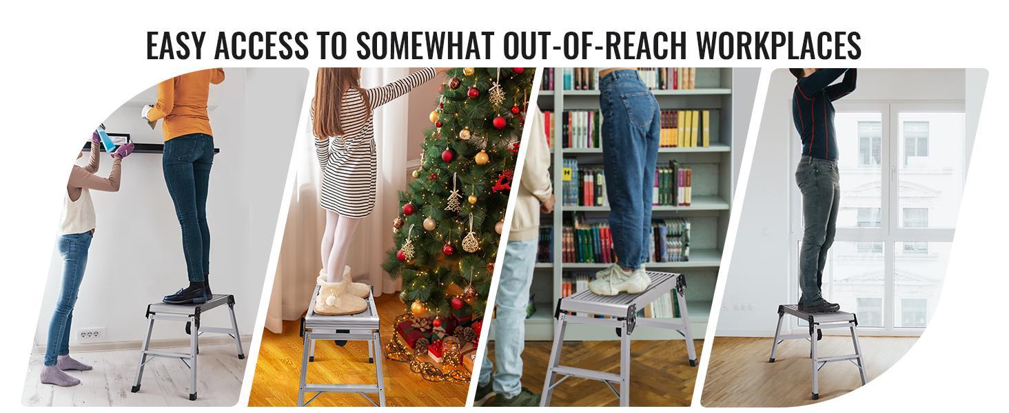 VEVOR Folding Work Platform, TikTokShopBlackFriday, 330 lbs Load Capacity, Aluminum Drywall Stool Ladder, Heavy Duty Work Bench w/ Non-Slip Feet, Ideal for Washing Vehicles, Cleaning, Painting, Decorating