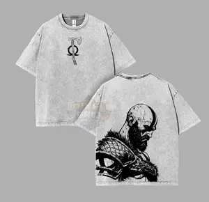 Kratos God of War T-Shirt, Vintage Oversized Gaming Tee, Mythic Warrior Graphic Shirt, Unisex 100% Cotton Streetwear, Front & Back Game Art Print, Collector’s Edition Crewneck Menswear oversized heavy cotton t-shirt