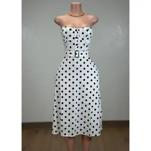 MYLA WHITE POLKA DOT STRAPLESS MIDI DRESS