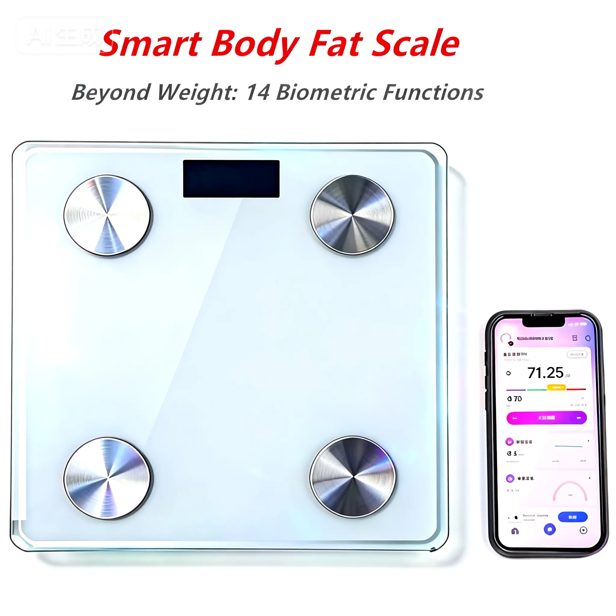 Multi Function Smart Weight Scale - White Bluetooth Digital Bathroom Scale, BMI & Body Fat Monitor, Smartphone App Syncable, Ideal Christmas & Holiday Gift, Multi Function Scale
