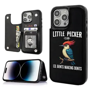 Little Pecker Club Card Holder Wallet Aesthetic Black Casing For iphone 17 16 15 14 13 12 PRO PLUS MAX PU Leather Stylish Gift Shockproof Protection Anti-Drop Protective Protector Phone Case Shell Cover