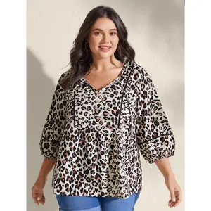 【Summer Turn-Up】【Essential】BlOOMCHIC Plus Size Leopard Print Lace Trim Buttons Blouse [M-6X] 2026 Summer Pick for Mother's Day Swimweek,summerwins,Spotlight,Summer wins,Deals for you days