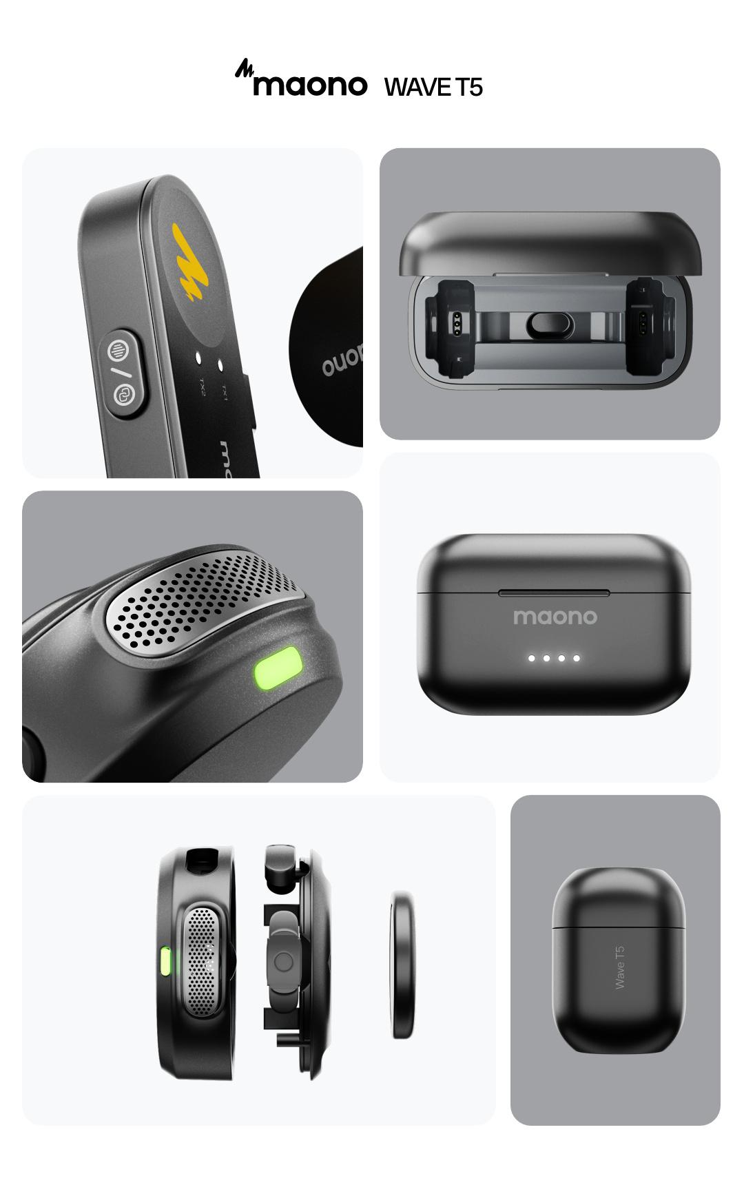 Maono T5 Wireless Lavalier Microphone, Audio Noise Reduction, Compatible with PC Camera, iPhone, Type C Android Smartphone, Ideal For Youtube, Facebook,TikTok Video Vlogging, Streaming, Recording, Interview, Content Creating.