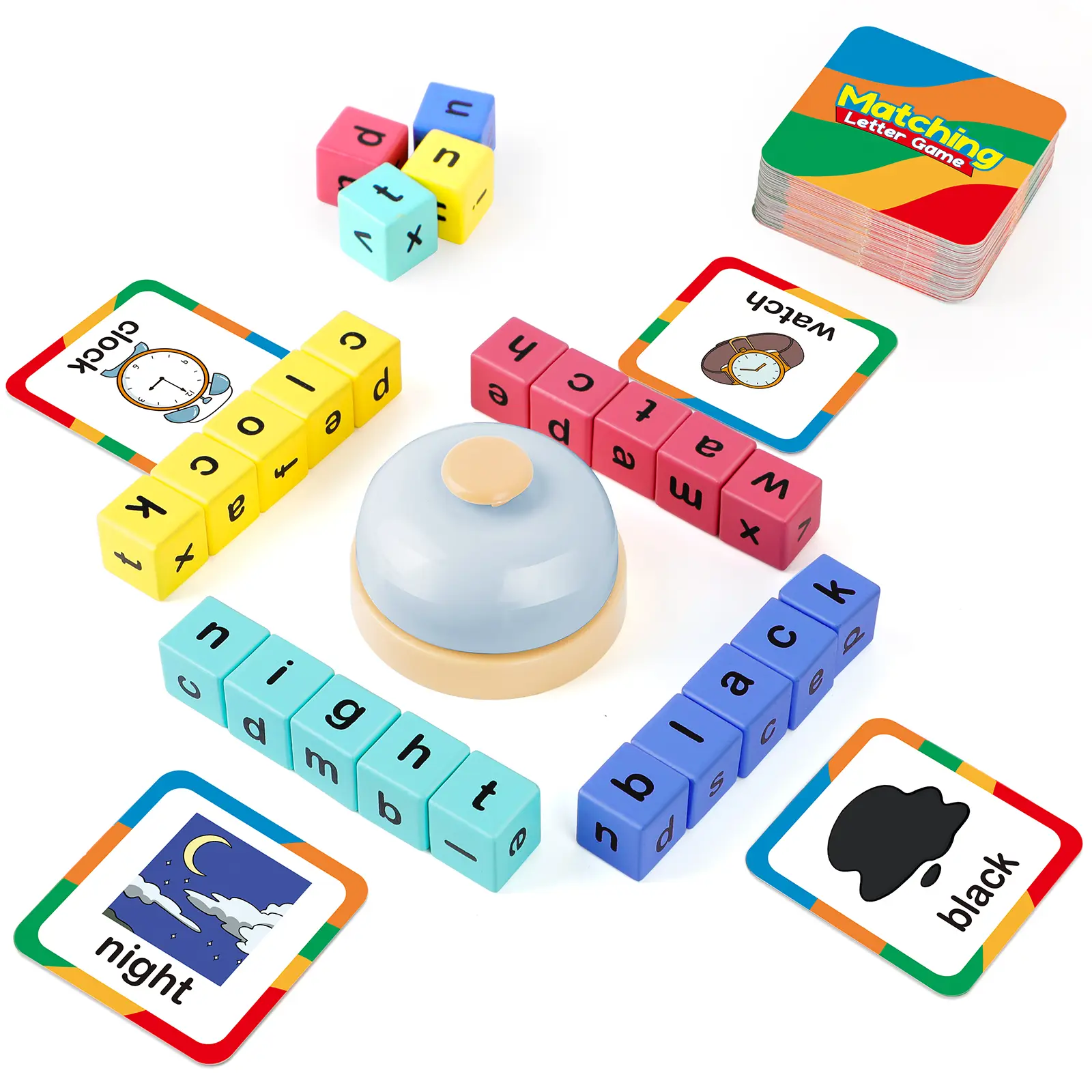 Wooden Puzzle Alphabet Blocks Language Toy - Word Race Cube, Phonics Matching, Interactive Cube Language Toy, Educational Gift for Kids, Wooden Puzzles, Alphabet Blocks Language Toys, Back to school Supplies